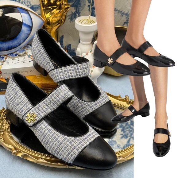 🆕 TORY BURCH 🧿 NWOB Mary Jane Heeled Ballet Flat, Blue Tweed, Sz 8 *SAMPLE*